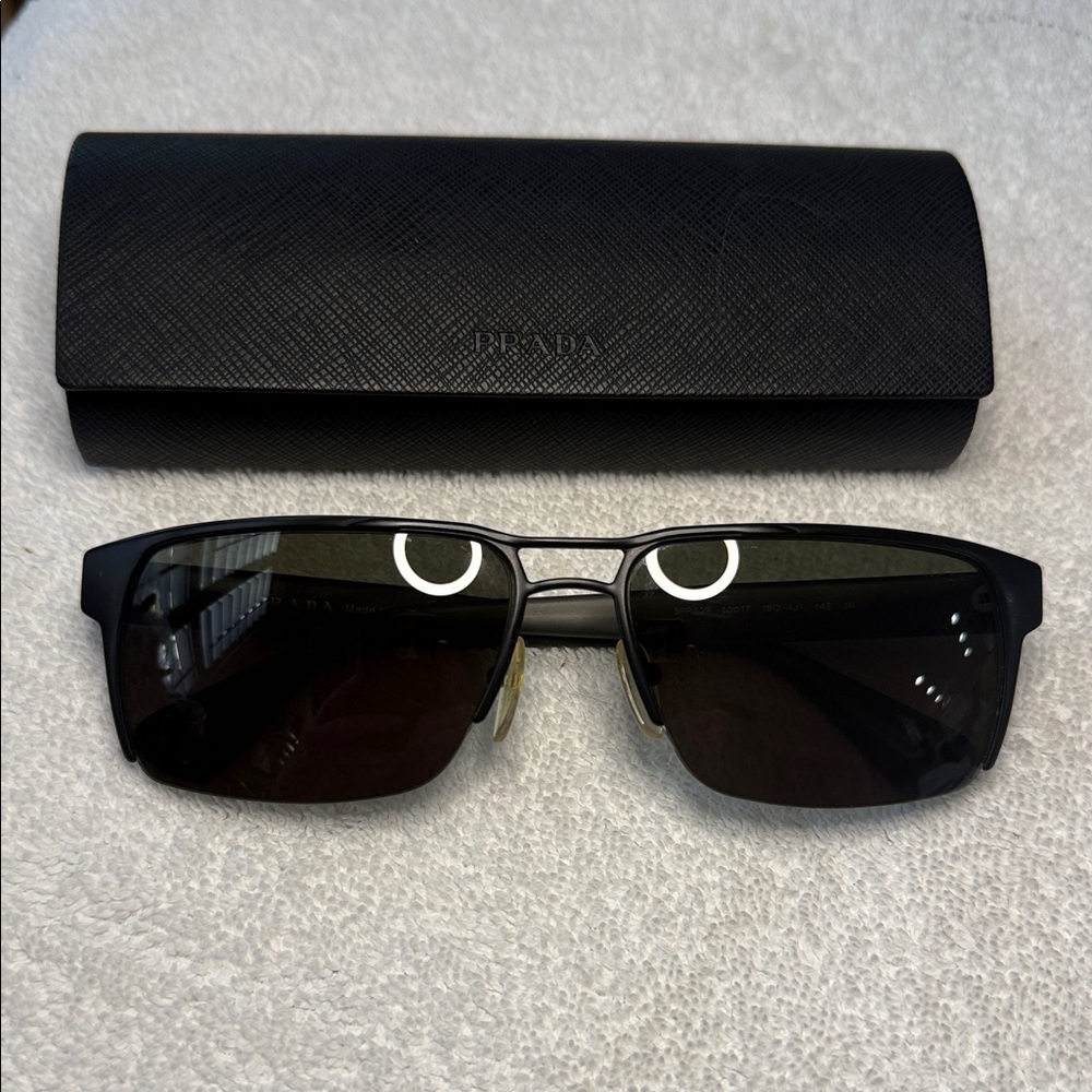 PRADA SPR 52R 60017 Unisex Black Rectangular Sunglasses Made in Italy